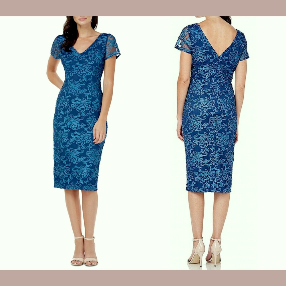 NEW JS Collections [ 4 ] Soutache-Trim Sheath Dress‎ in Teal/Blue